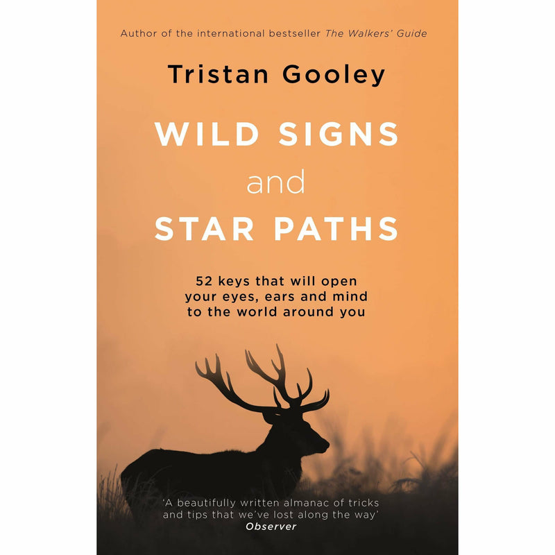 Paperback book titled "Wild Signs and Star Paths" by Tristan Gooley, featuring cover art with celestial and nature imagery.