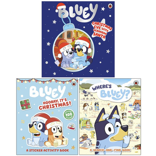 Bluey Collection 3 Books Set (Christmas Eve with Verandah Santa, Hooray It's Christmas Sticker - The Book Bundle