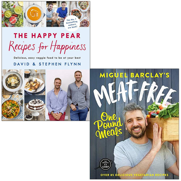 The Happy Pear Recipes for Happiness [Hardcover] By David Flynn, Stephen Flynn & Meat-Free One Pound Meals By Miguel Barclay 2 Books Collection Set - The Book Bundle