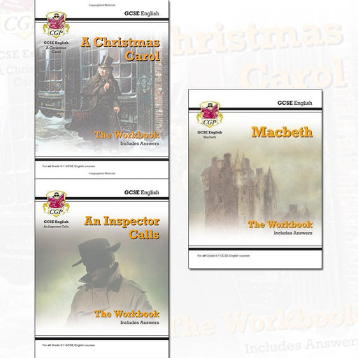 GCSE English Workbook Collection 3 Books Set By CGP Books (A Christmas Carol, An Inspector Calls, Macbeth (includes Answers)) - The Book Bundle