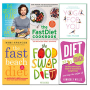 Collection of six paperback books on fat-loss, beach diet, and fast dieting by Mimi Spencer, Tara Fraser, and Kimberly Willis.