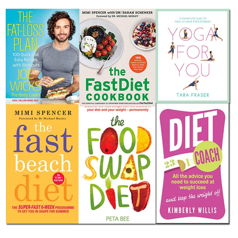 Collection of six paperback books on fat-loss, beach diet, and fast dieting by Mimi Spencer, Tara Fraser, and Kimberly Willis.