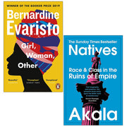 Two paperback books from the "Girl, Woman, Other" collection by Akala, published by Penguin/Two Roads, featuring diverse narratives.