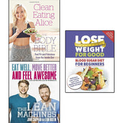 Set of three paperback books on clean eating and fitness by Alice Liveing, Leon Bustin, John Chapman, including The Body Bible and Lean Machines.