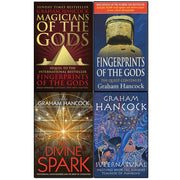 Set of four paperback books by Graham Hancock, including Magicians of the Gods and Fingerprints of the Gods, non-fiction collection.