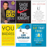 Rich Dad Poor Dad, Shoe Dog, 10% Happier, You Are a Badass, Life Leverage, Eat That Frog 6 Books Collection Set - The Book Bundle
