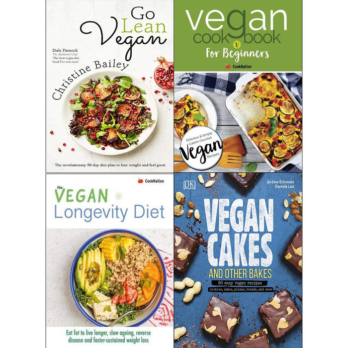 Go lean vegan, vegan cookbook for beginners, longevity diet, vegan cakes and other bakes [hardcover] 4 books collection set - The Book Bundle