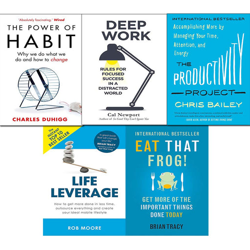 Power of habit, productivity project, deep work, eat that frog, life leverage 5 books collection set - The Book Bundle