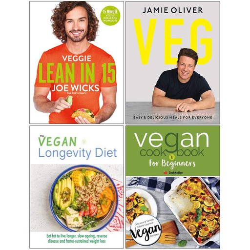 Veggie Lean in 15, Veg Jamie Oliver [Hardcover], The Vegan Longevity Diet, Vegan Cookbook For Beginners 4 Books Collection Set - The Book Bundle