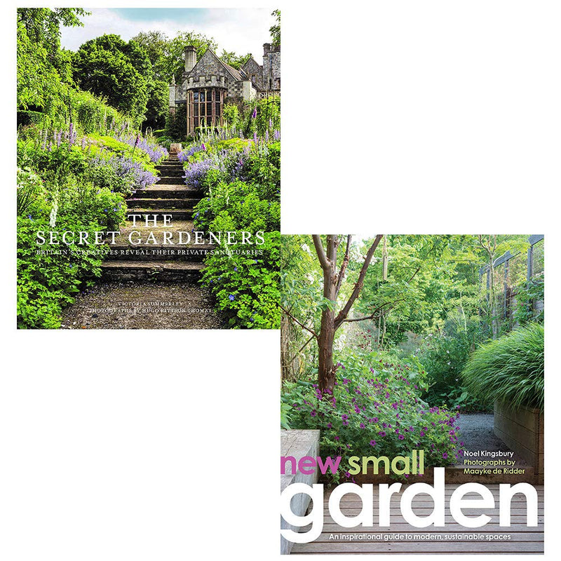 Two hardcover books from the Secret Gardeners collection by Jeremy, Barbara, and Victoria Summerley, showcasing Britain's creative private gardens.