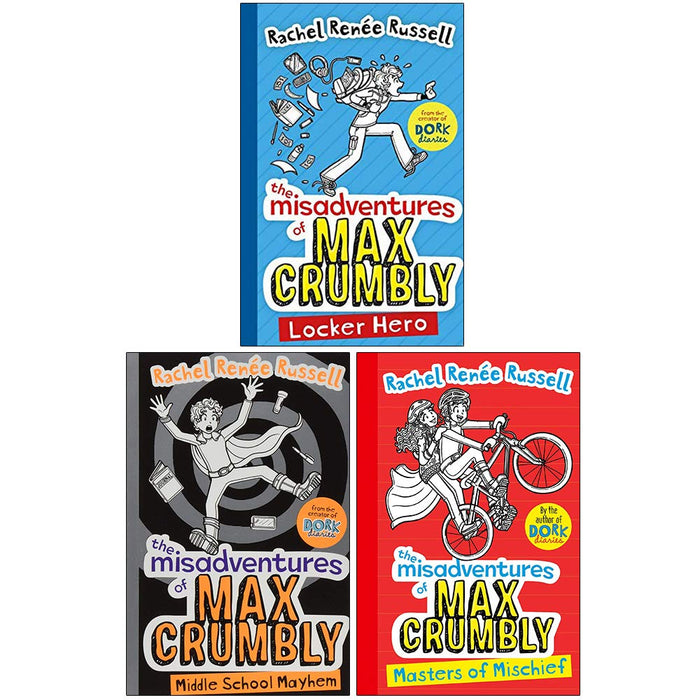 The Misadventures of Max Crumbly Series 3 Books Collection Set by Rachel Renée Russell (Locker Hero, Middle School Mayhem & Masters of Mischief) - The Book Bundle