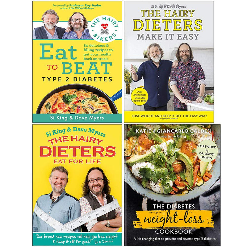 Set of four non-fiction Hairy Dieters and Giancarlo Caldesi cookbooks including The Hairy Bikers Eat and The Hairy Dieters Eat collection set.