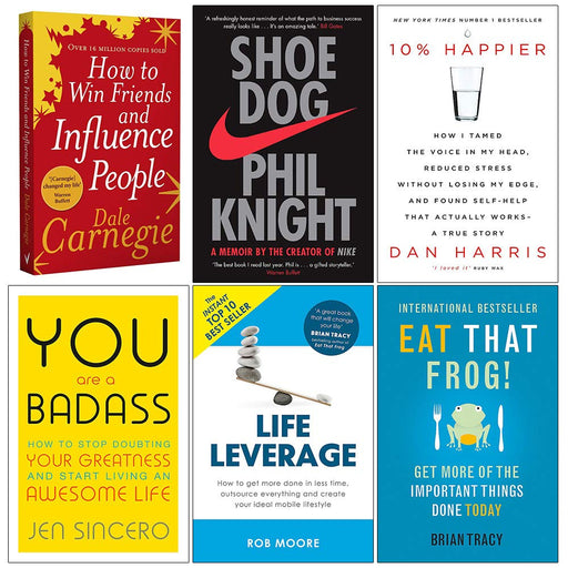 How to Win Friends and Influence People, Shoe Dog, 10% Happier, You Are a Badass, Life Leverage, Eat That Frog 6 Books Collection Set - The Book Bundle