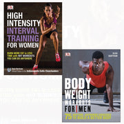 DK Bodyweight Workouts for Men and High-Intensity Interval Training for Women book collection, paperback, featuring fitness tips and routines.