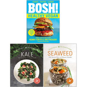 Set of three BOSH! Healthy Vegan cookbooks by Henry Firth and Iota Publishing featuring kale and seaweed recipes in hardback format.