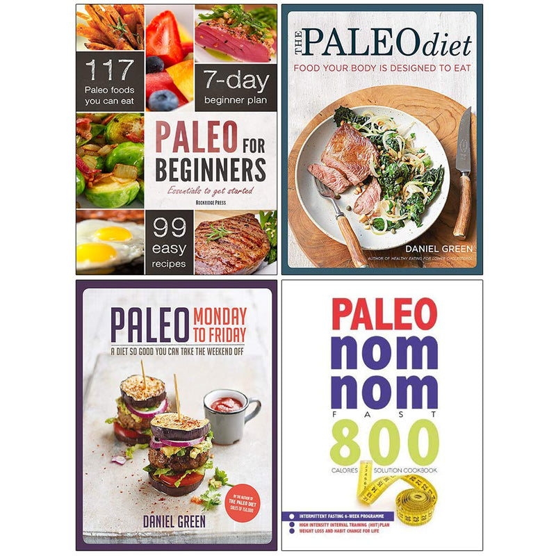 Set of four Paleo diet books by John Chatham in paperback, covering paleo for beginners and healthy eating tips.