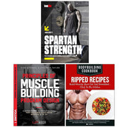 Spartan Strength bodybuilding cookbook set by Jack Lovett, featuring three paperback books with fitness recipes and nutrition tips.
