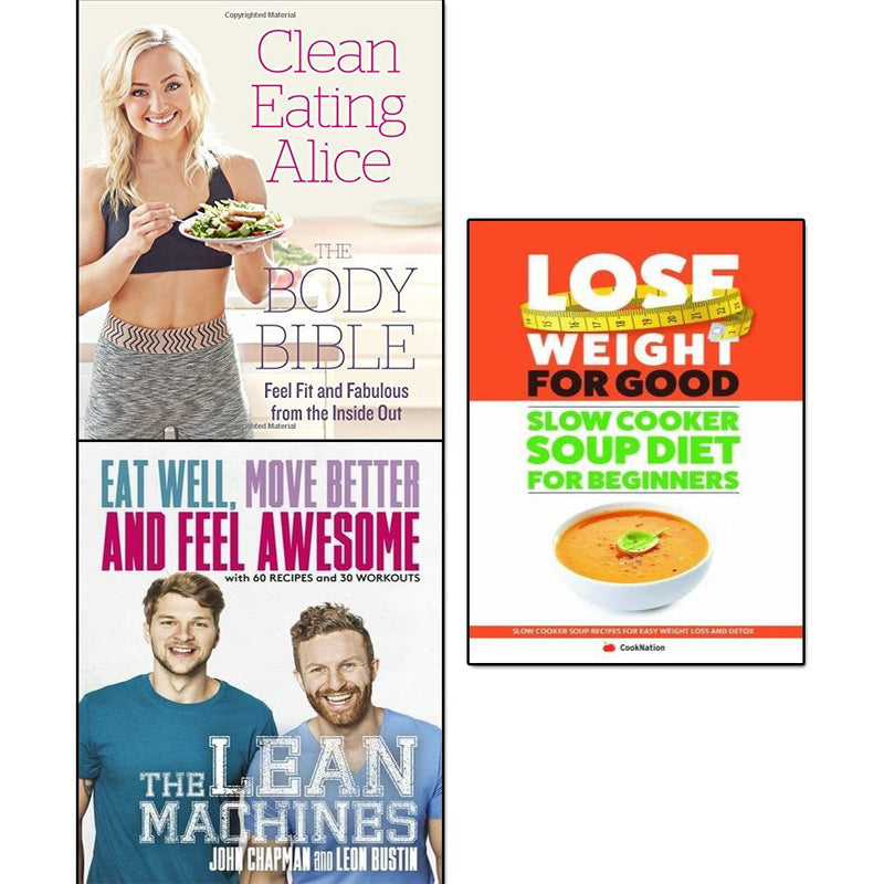 Collection of three paperback non-fiction books by Alice Liveing and Leon Bustin on clean eating and body health, published by Harper Thorsons.