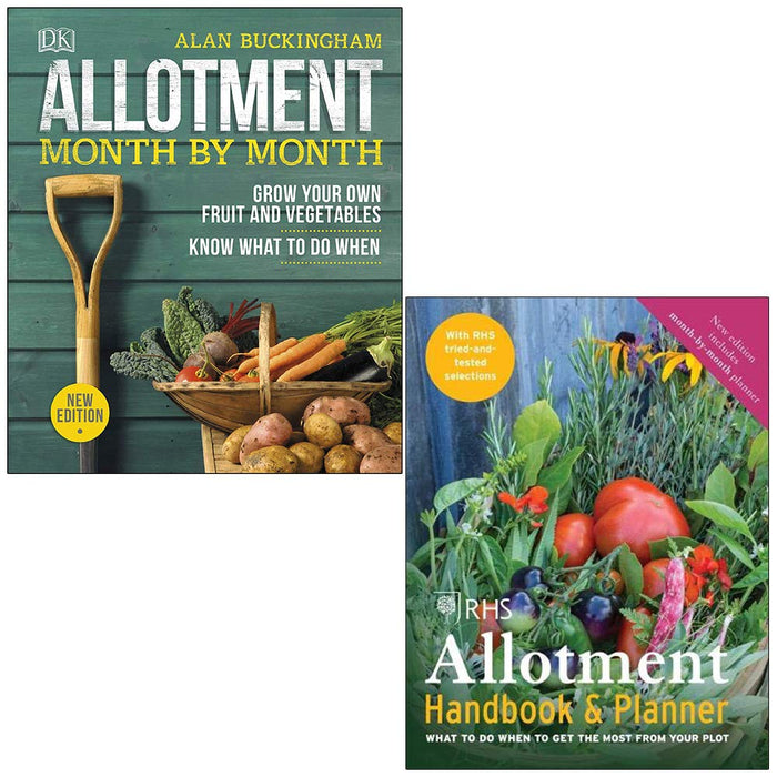 Allotment Month By Month By Alan Buckingham & RHS Allotment Handbook & Planner By The Royal Horticultural Society 2 Books Collection Set - The Book Bundle