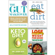 Set of four paperback books on gut health and keto diet by Jeannette Hyde and Dr. Josh Axe, featuring titles like The Gut Makeover and Eat Dirt.