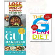 Three paperback health books including Gut Makeover, Keto for Beginners, and G Plan Diet from The Book Bundle collection.