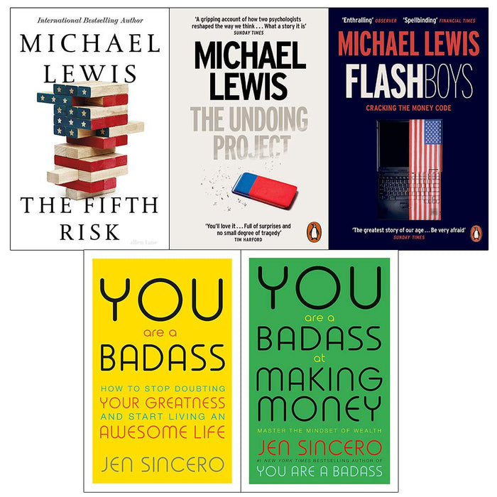 Fifth risk [hardcover], the undoing project, flash boys, you are a badass, making money 5 books collection set - The Book Bundle