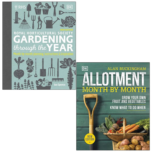 RHS Gardening Through the Year By Ian Spence & Allotment Month By Month By Alan Buckingham 2 Books Collection Set - The Book Bundle
