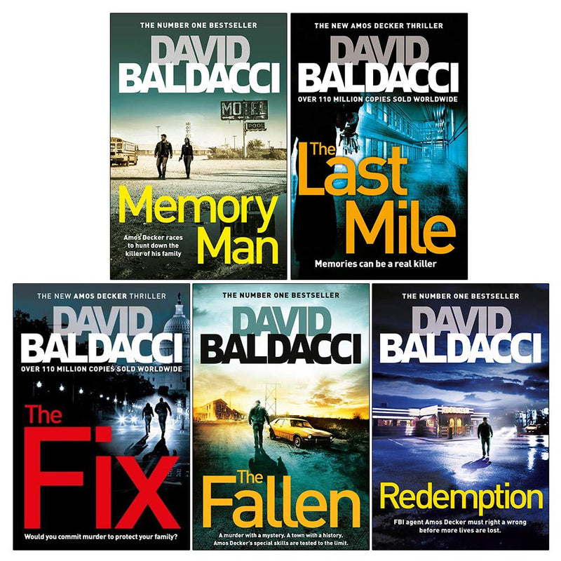 Set of five paperback Amos Decker series books by David Baldacci featuring crime fiction and detective stories.