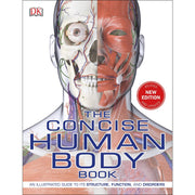 Illustrated cover of The Concise Human Body Book by DK, showing a detailed diagram of the human anatomy on a paperback cover.