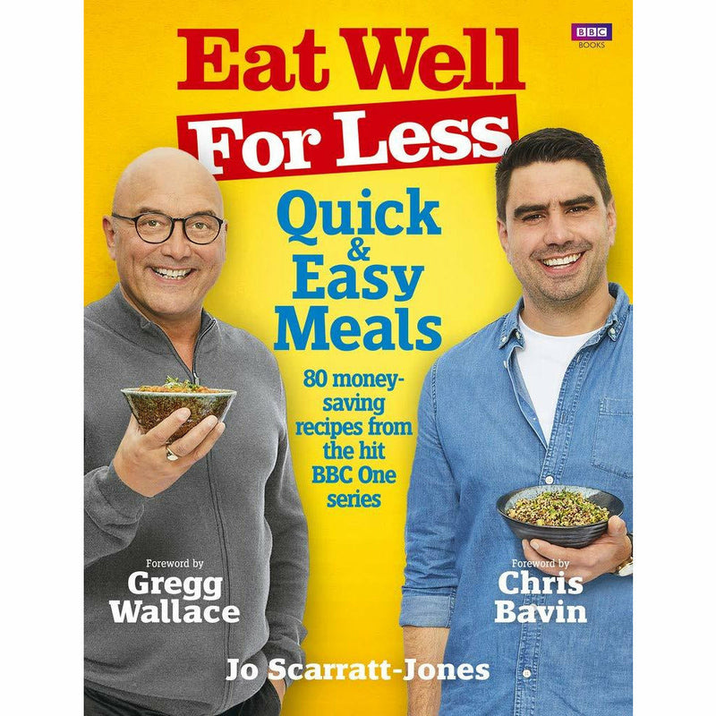 Paperback of "Eat Well for Less" by Jo Scarratt-Jones, featuring a colorful cover with images of quick and easy meal recipes.