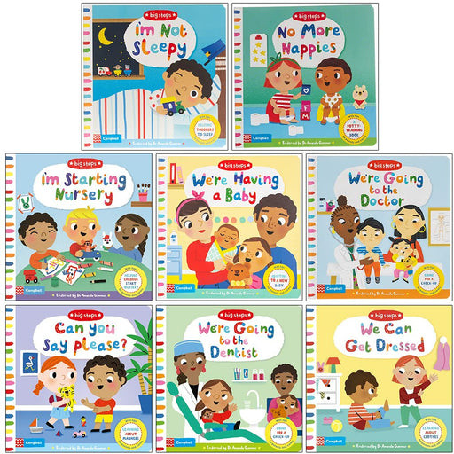 Campbell Big Steps Collection 1-8 Books Set By Campbell Books (I'm Not Sleepy, No More Nappies, I'm Starting Nursery, We're Having a Baby,Going to the Doctor,Can You Say Please, Dentist, Get Dressed) - The Book Bundle
