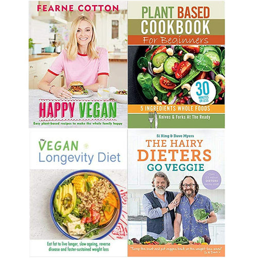 Happy Vegan [Hardcover], Plant Based Cookbook, The Vegan Longevity Diet, The Hairy Dieters Go Veggie 4 Books Collection Set - The Book Bundle