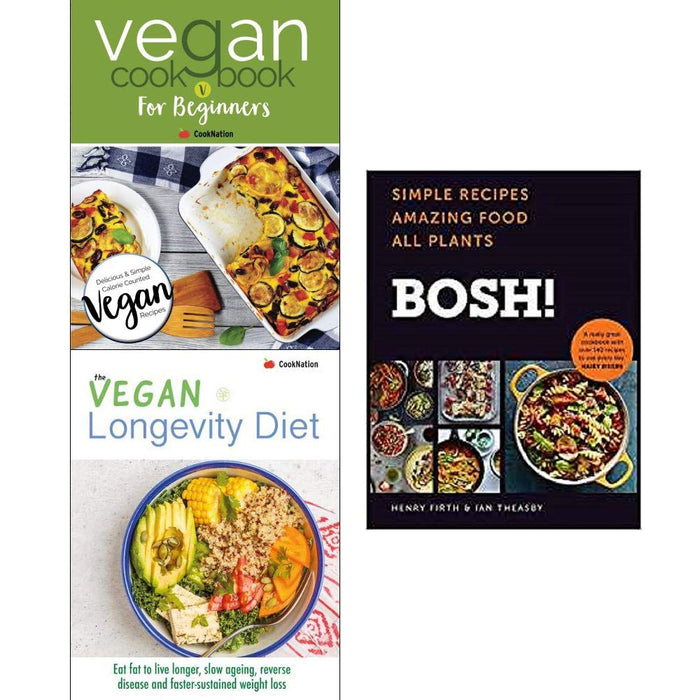 Bosh vegan cookbook [hardcover], vegan cookbook for beginners, longevity diet 3 books collection set - The Book Bundle