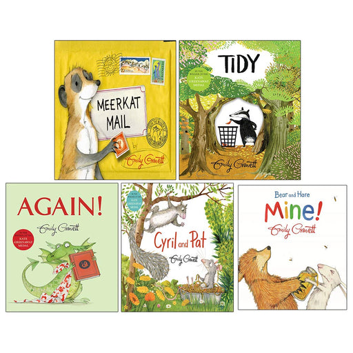 Emily Gravett Collection 5 Books Set (Meerkat Mail, Tidy, Again, Cyril and Pat, Bear and Hare Mine [Board book]) - The Book Bundle