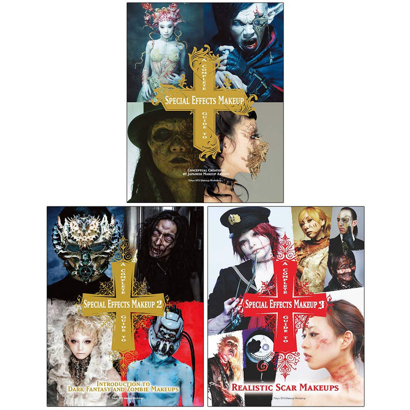 Set of three paperback special effects makeup books by Tokyo SFX Makeup Workshop, featuring techniques for creative makeup effects.