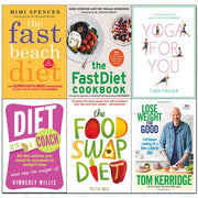 Set of six nonfiction books on weight loss, beach diet, and fast dieting by Tom Kerridge and Iota Publishing, featuring cookbook and health tips.