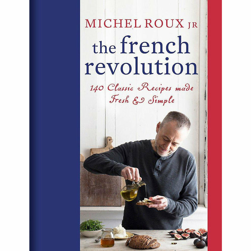 Hardcover book titled "The French Revolution" by Michel Roux Jr., featuring 140 classic French recipes in a Seven Dials edition.