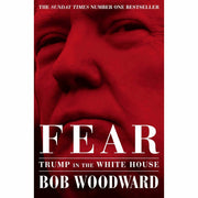 Collection of three non-fiction paperback books on Trump White House by Bob Woodward, Michael Wolff, and Michael Lewis, featuring author photos.