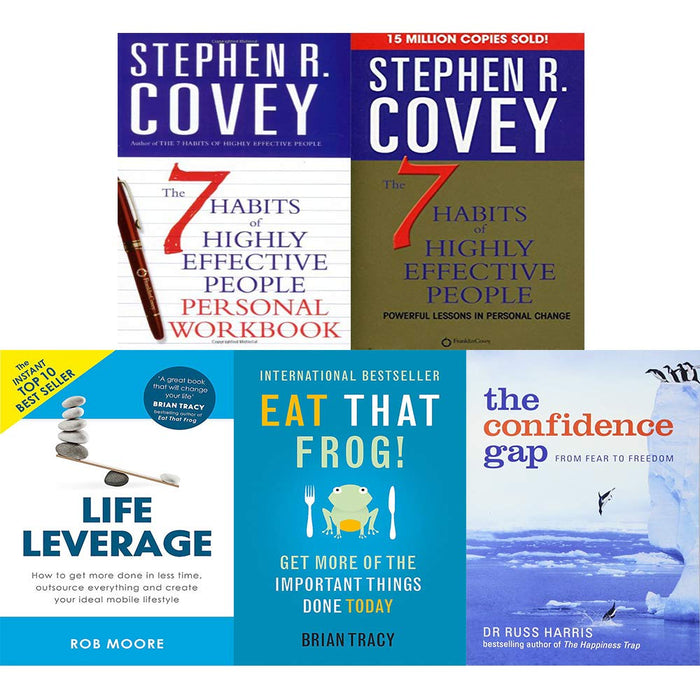 Eat that frog, 7 Habits of Highly Effective People Personal Workbook, Life Leverage 5 Books Collection Set - The Book Bundle