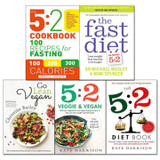 Michael Mosley's Fast Diet 5:2 cookbook collection set including go lean, veggie, and vegan diet books in paperback from Orion/Yellow Kite.