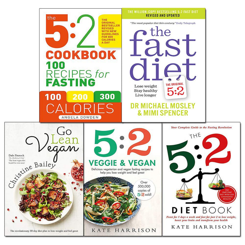 Michael Mosley's Fast Diet 5:2 cookbook collection set including go lean, veggie, and vegan diet books in paperback from Orion/Yellow Kite.