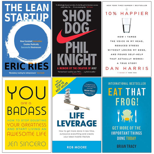 Lean Startup, Shoe Dog, 10% Happier, You Are a Badass, Life Leverage, Eat That Frog 6 Books Collection Set - The Book Bundle