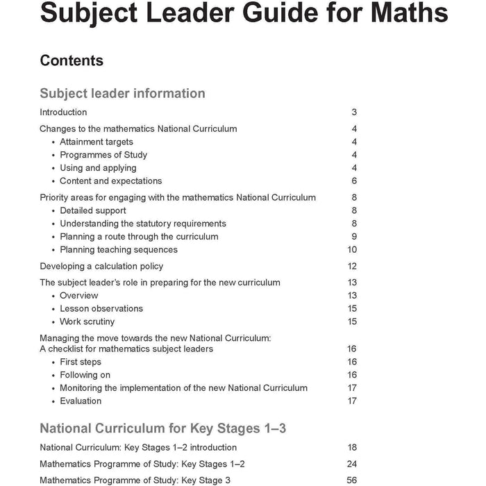 Subject Leader Guide for Maths - Key Stage 1 - 3 (National Curriculum Handbook) - The Book Bundle