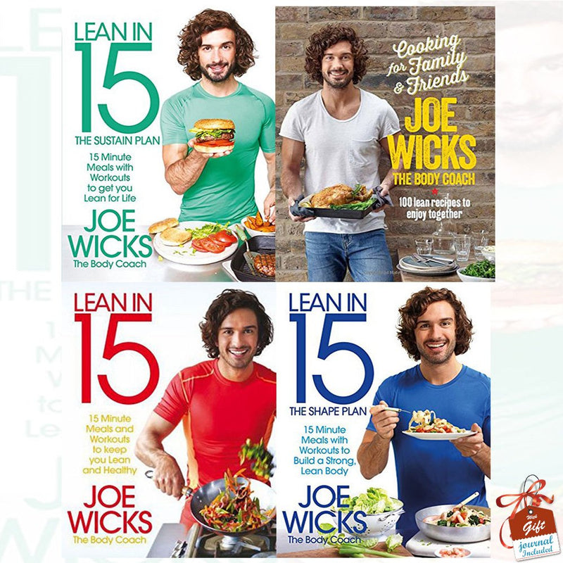 Joe Wicks Lean In 15 book collection set, featuring four non-fiction books in a bluebird format, with colorful cover designs.