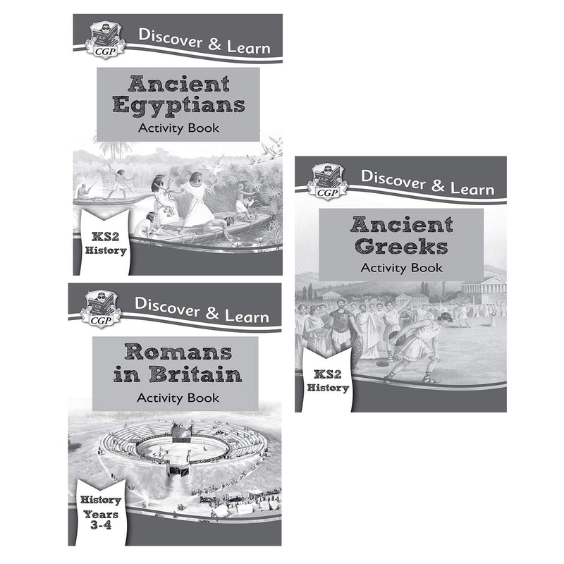 Cgp ks2 history discover and learn 3 books collection set (Ancient Egyptians, Romans in Britain, Ancient Greeks Activity book) - The Book Bundle