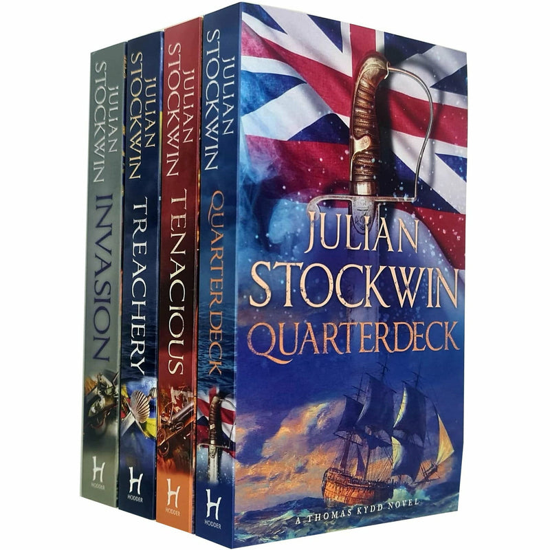 Julian Stockwin Kydd Series 4 Books Collection Set (Quarterdeck, Tenacious, Treachery, Invasion) - The Book Bundle