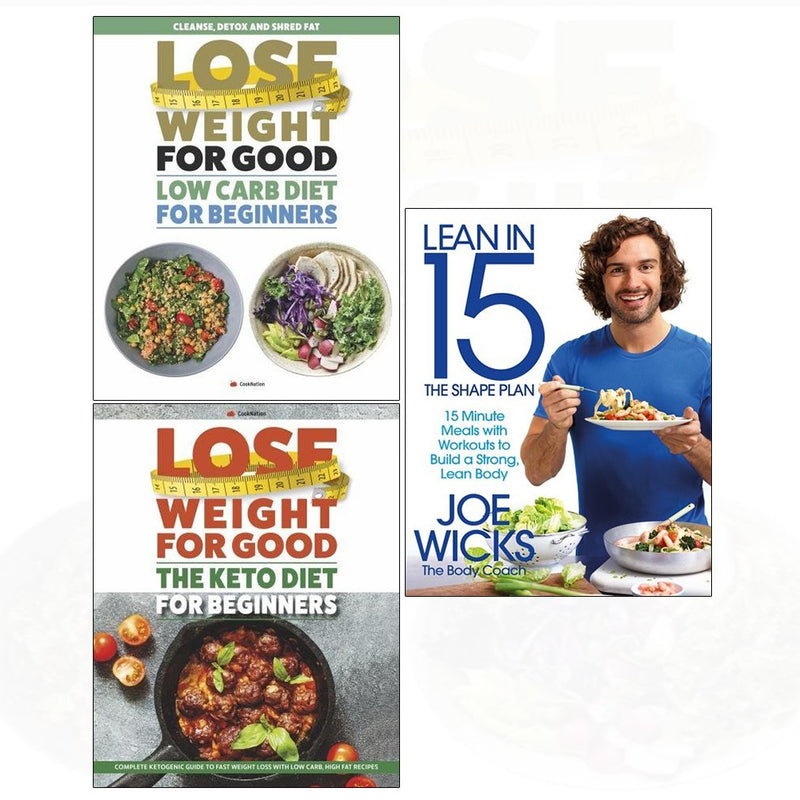 Set of three Joe Wicks keto and low carb diet books in a blue hardcover collection by Iota, featuring colorful cover designs.