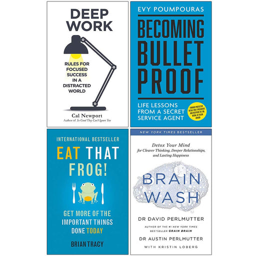 Deep Work, Becoming Bulletproof, Eat That Frog, Brain Wash 4 Books Collection Set - The Book Bundle