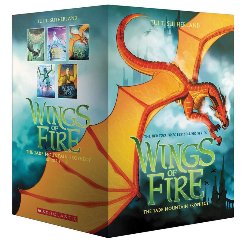 Wings of Fire Jade Mountain 5-book box set by Tui T Sutherland, featuring colorful cover art for books 6-10 in the series.