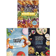 Set of three hardcover Tasty cookbooks including Tasty Every Day, Ultimate Cookbook, and Latest and Greatest collection by Tasty.